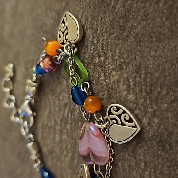 BRIGHTON Deco Bright Glass Beaded Heart Charm Double Chain Bracelet - Picture 4 of 7